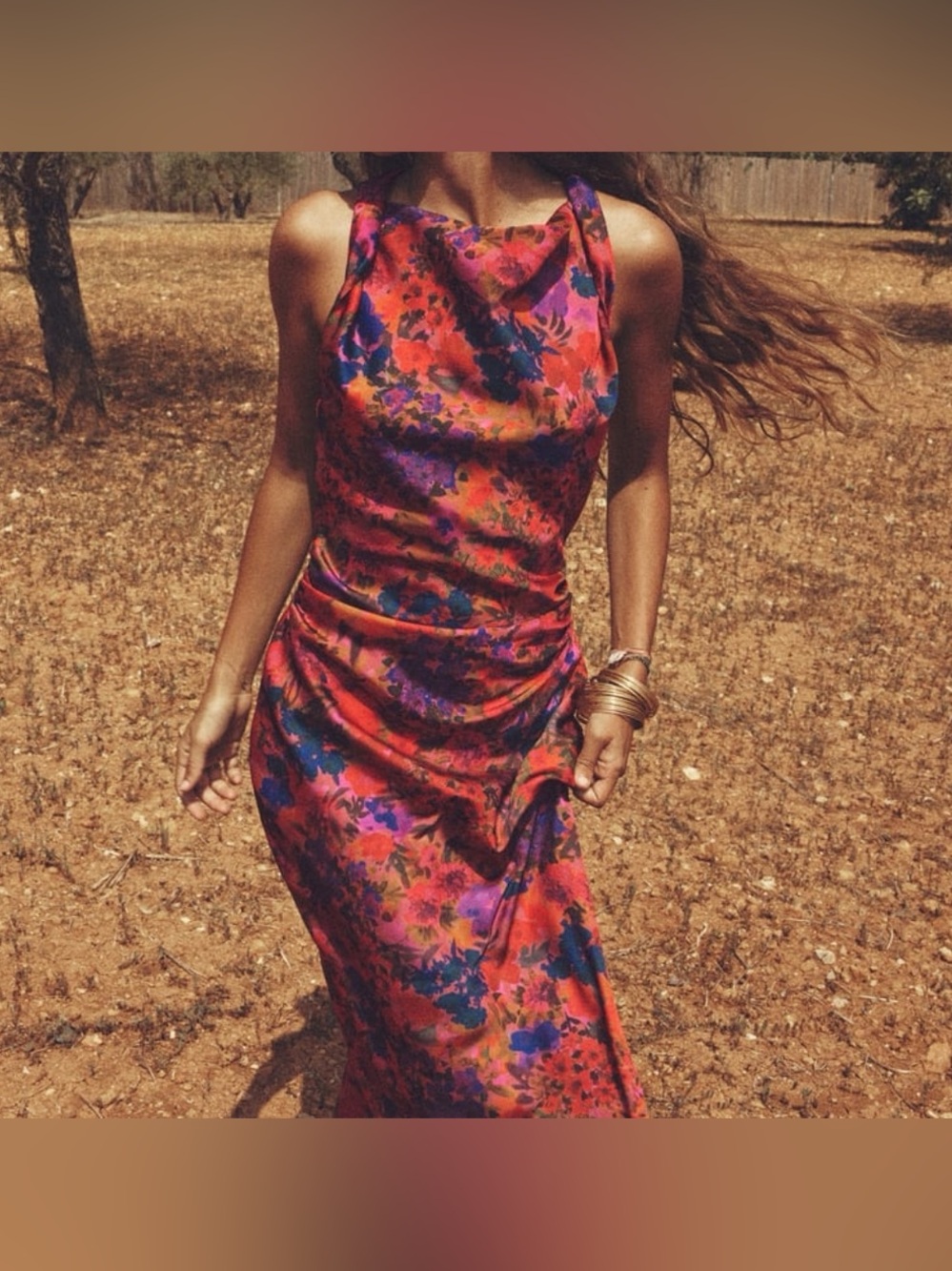 Zara Floral Cowl Neck Maxi Dress